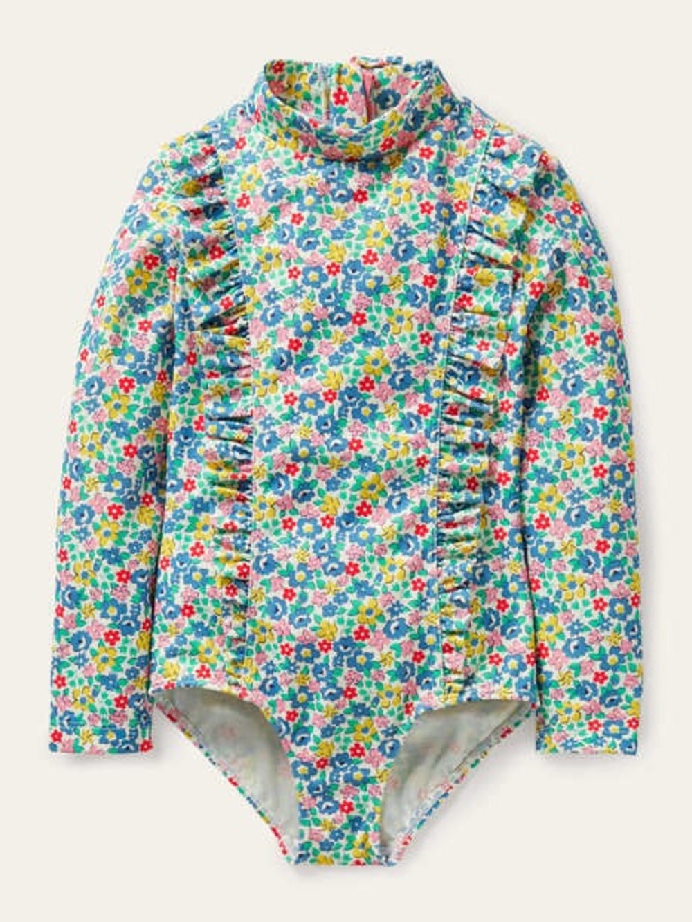 Mini Boden Long-Sleeve Ruffle Rash Guard Swimsuit
